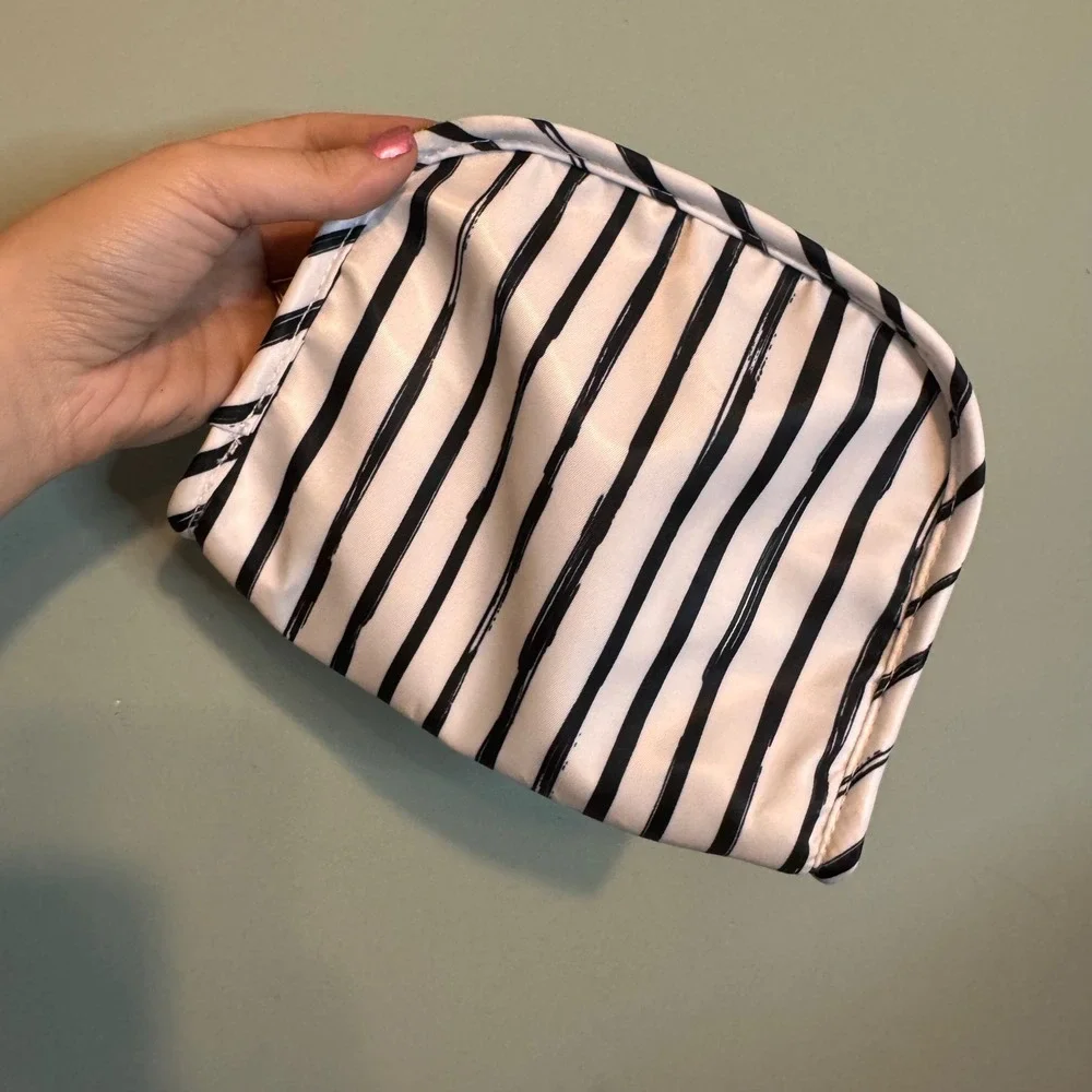 Target Black White Striped Zippered Makeup Bag Cosmetic Travel Pouch 052111324